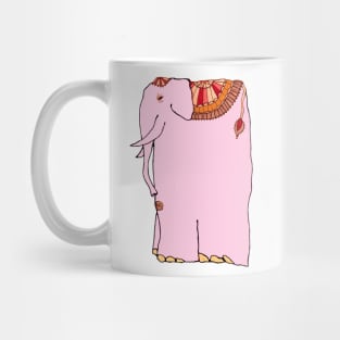 Fanciful pink elephant wearing colorful blanket - for those who say I Love Elephants. Mug